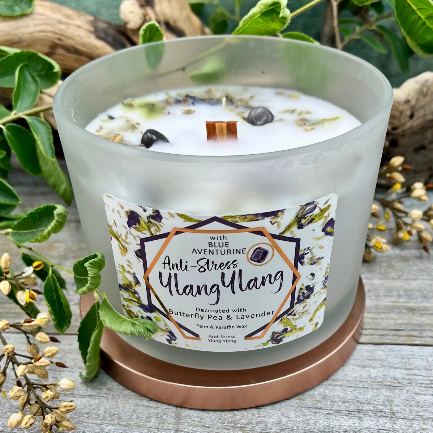 Anti-Stress Ylang Ylang Candle with Blue Aventurine