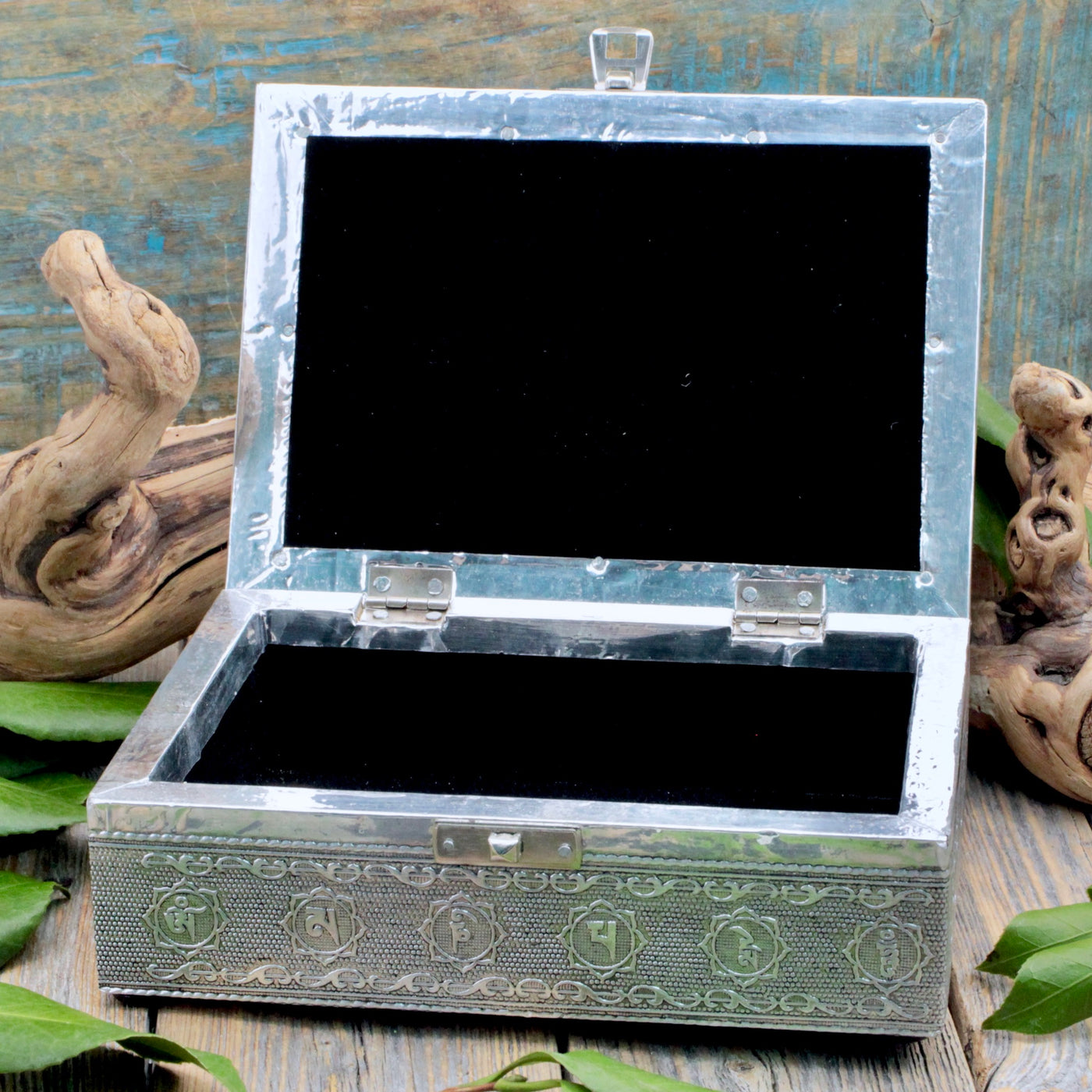 Embossed Silver Buddha Box inside