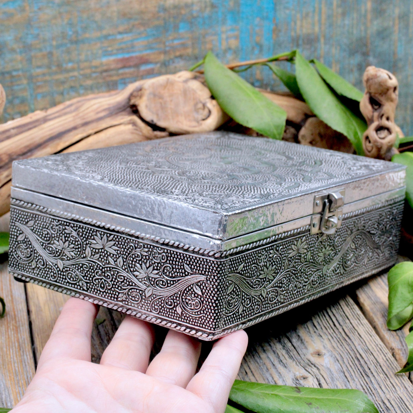 Silver Embossed Om Treasure Box