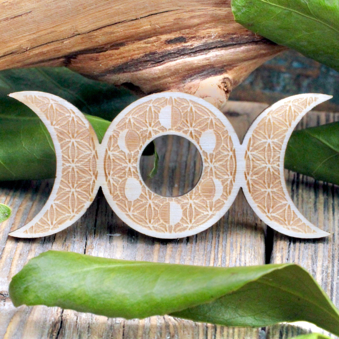 Wood Sphere Holder Stand Triple Moon