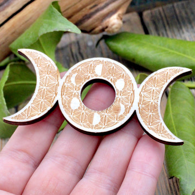 Wood Sphere Stand Triple Moon