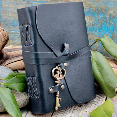 Black Leather Journal with Key Closure