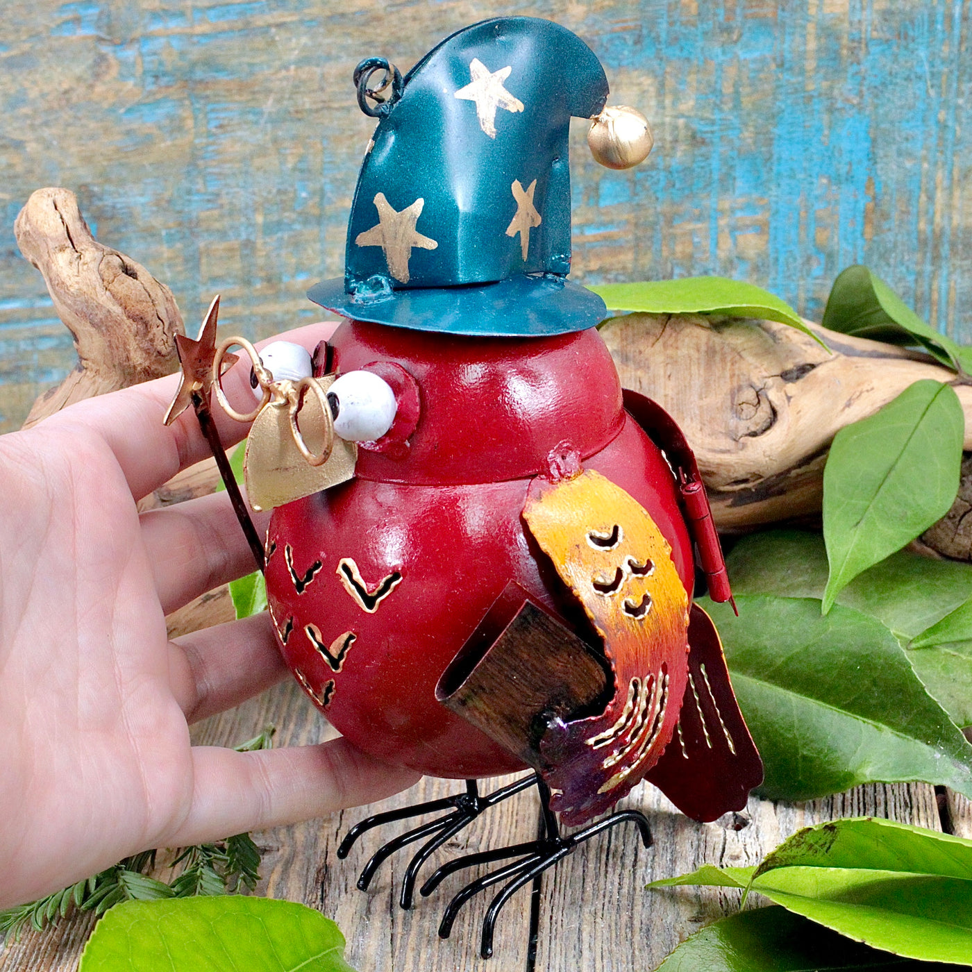 Red Wizard Owl Metal Lantern hand