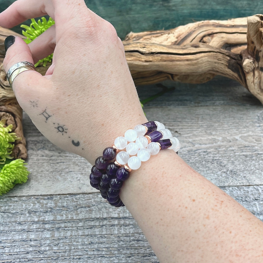 Amethyst and Selenite Bracelet hand