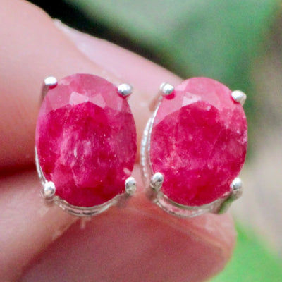 Ruby Stud Earrings Pronged in Sterling Silver