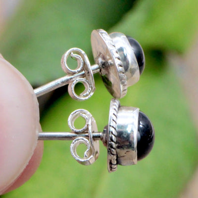 Black Onyx Stud Earrings -Sterling Silver