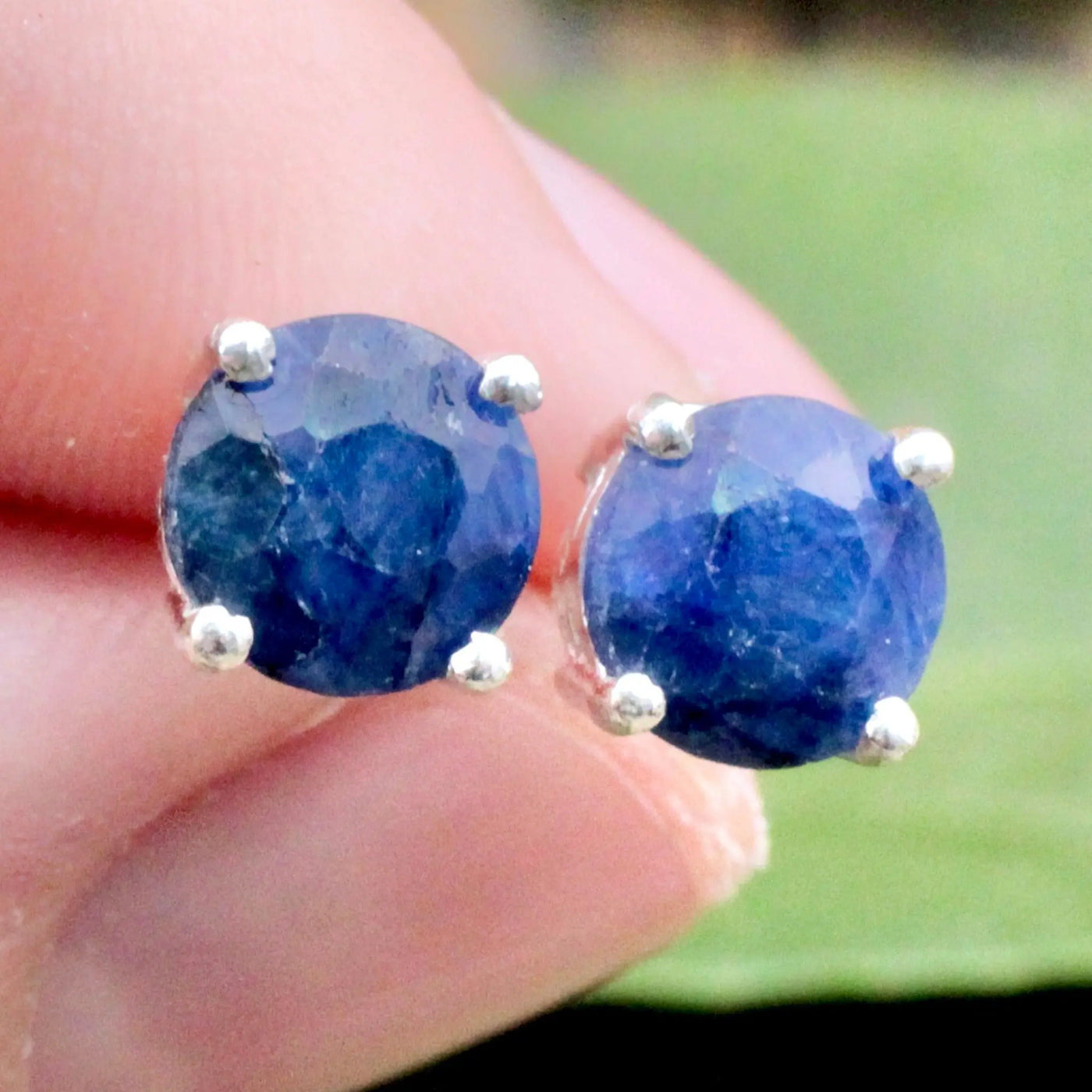 Sapphire Stud Earrings Pronged in Sterling Silver