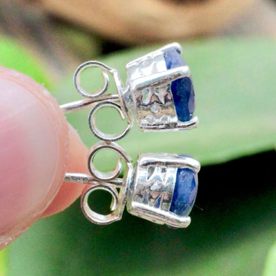 Sapphire Stud Earrings Pronged in Sterling Silver