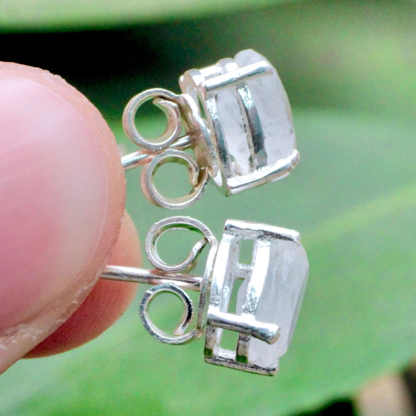 Moonstone Stud Earrings Pronged in Sterling Silver