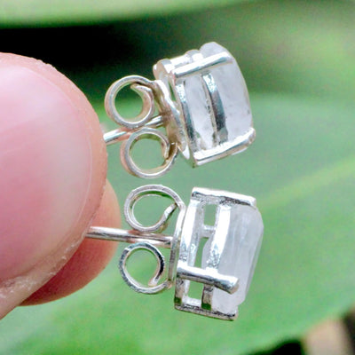 Moonstone Stud Earrings Pronged in Sterling Silver