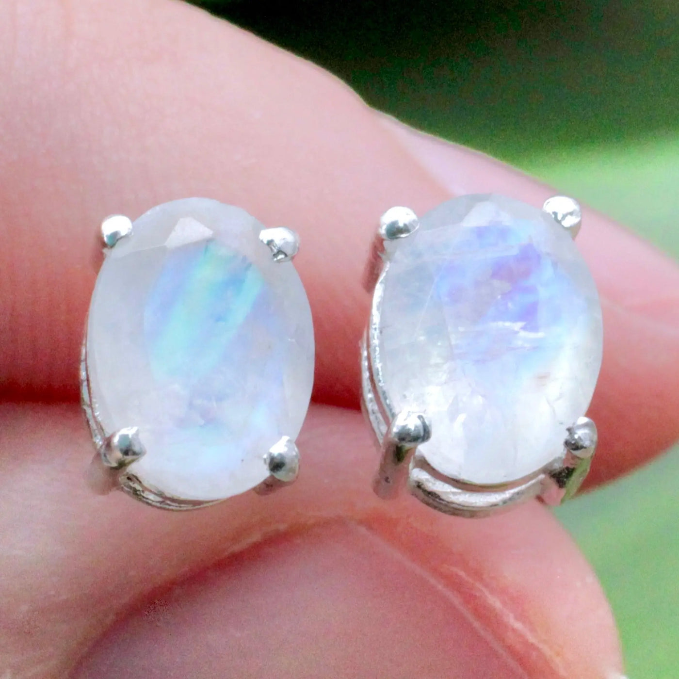 Moonstone Stud Earrings Pronged in Sterling Silver