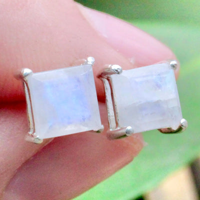 Moonstone Stud Earrings Pronged in Sterling Silver