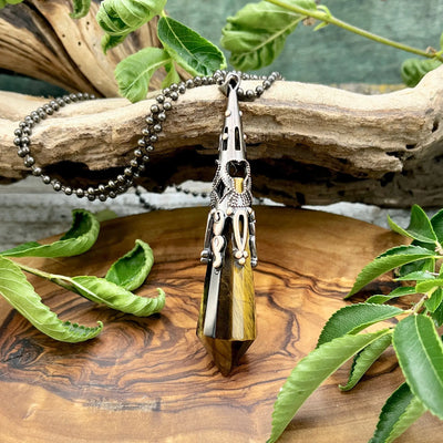 Long Crystal Drop Necklace - Tiger Eye