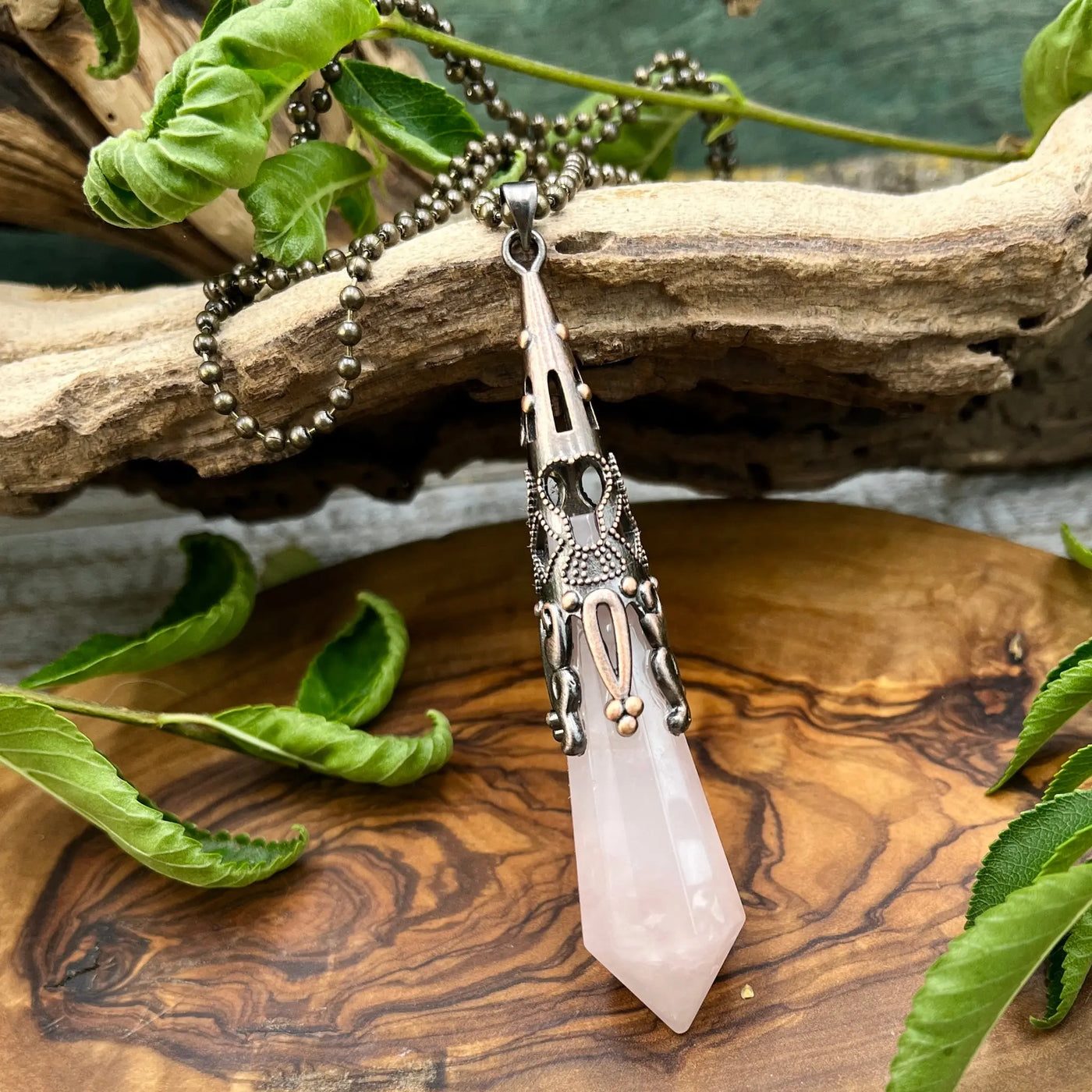 Long Crystal Drop Necklace - Rose Quartz