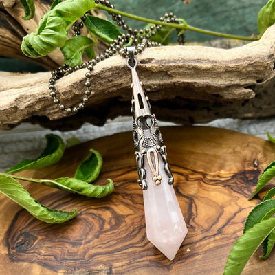 Long Crystal Drop Necklace - Rose Quartz