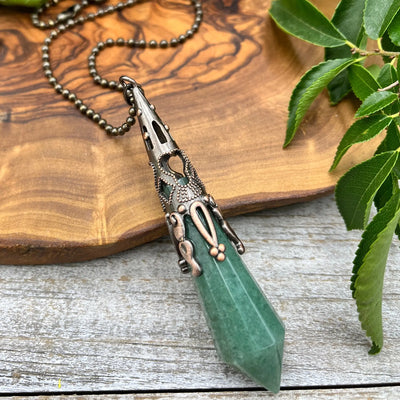 Long Crystal Drop Necklace - Green Aventurine 