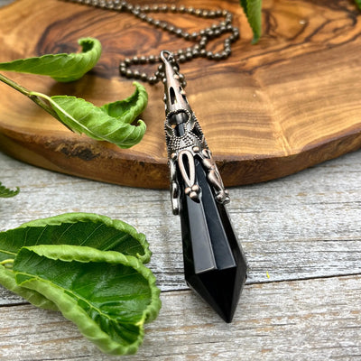 Long Crystal Drop Necklace - Onyx
