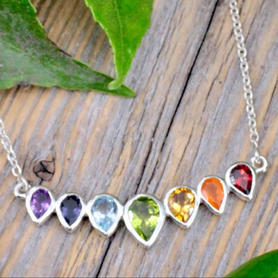 Chakra Faceted Teardrop Pendant - Sterling Silver