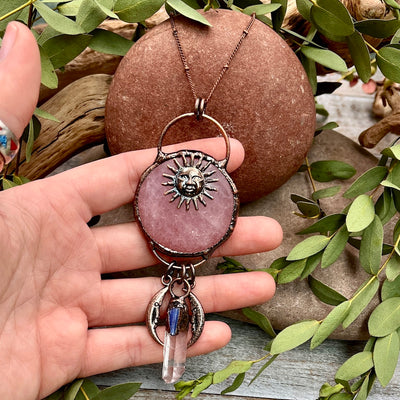 Rose Quartz Sun & Moon Necklace