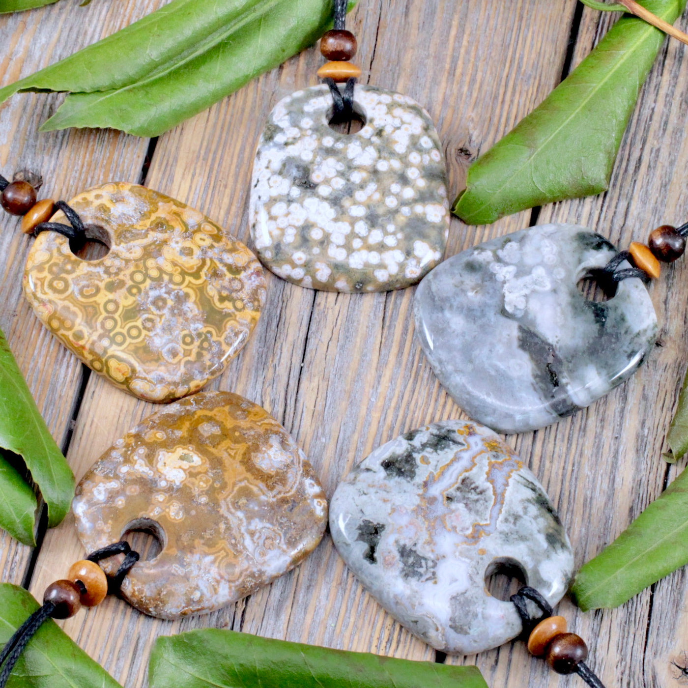 Ocean Jasper Pendant with Cotton Cord