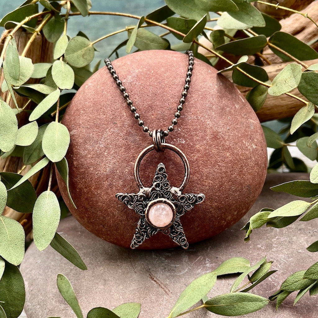 Rose Quartz Star Necklace Bronze