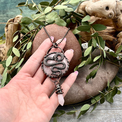 Rose Quartz Snake Necklace 