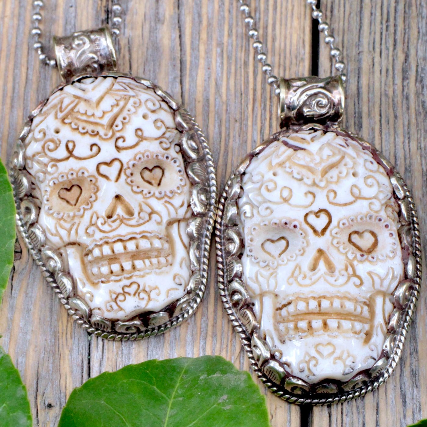 Bone Carved Skull Pendant Tibetan Silver