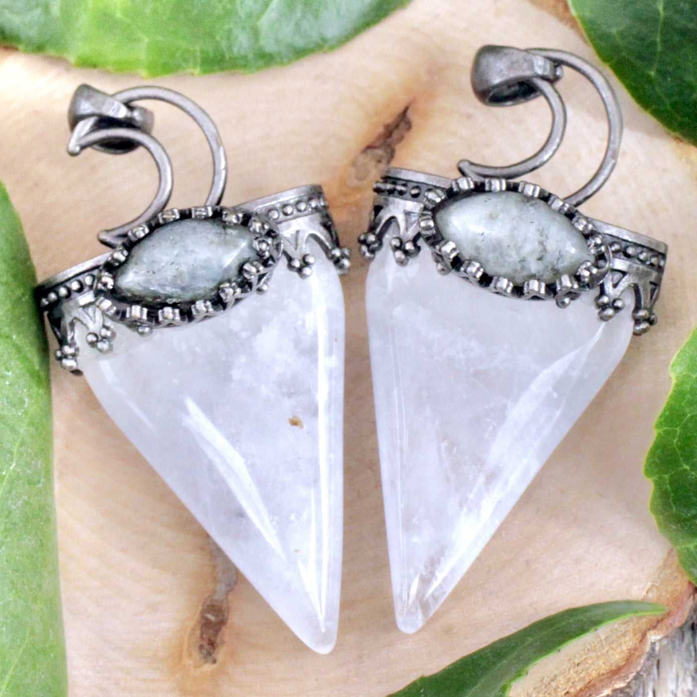 Quartz Labradorite Pendant with Moon