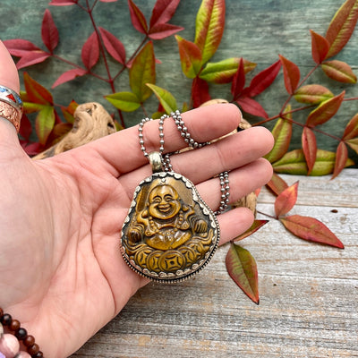Tiger's Eye Buddha Pendant Tibetan Silver