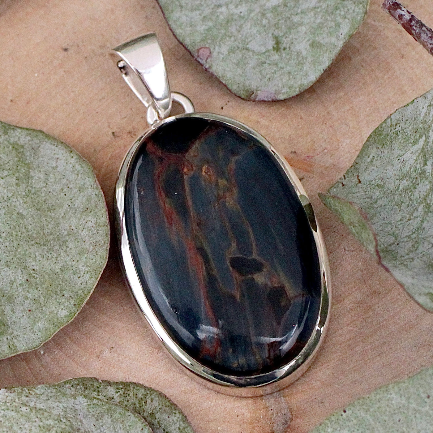 Pietersite Pendant Sterling Silver wide Oval