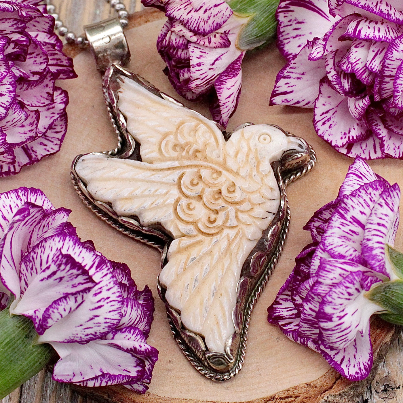 Bone Dove Pendant - Tibetan Silver