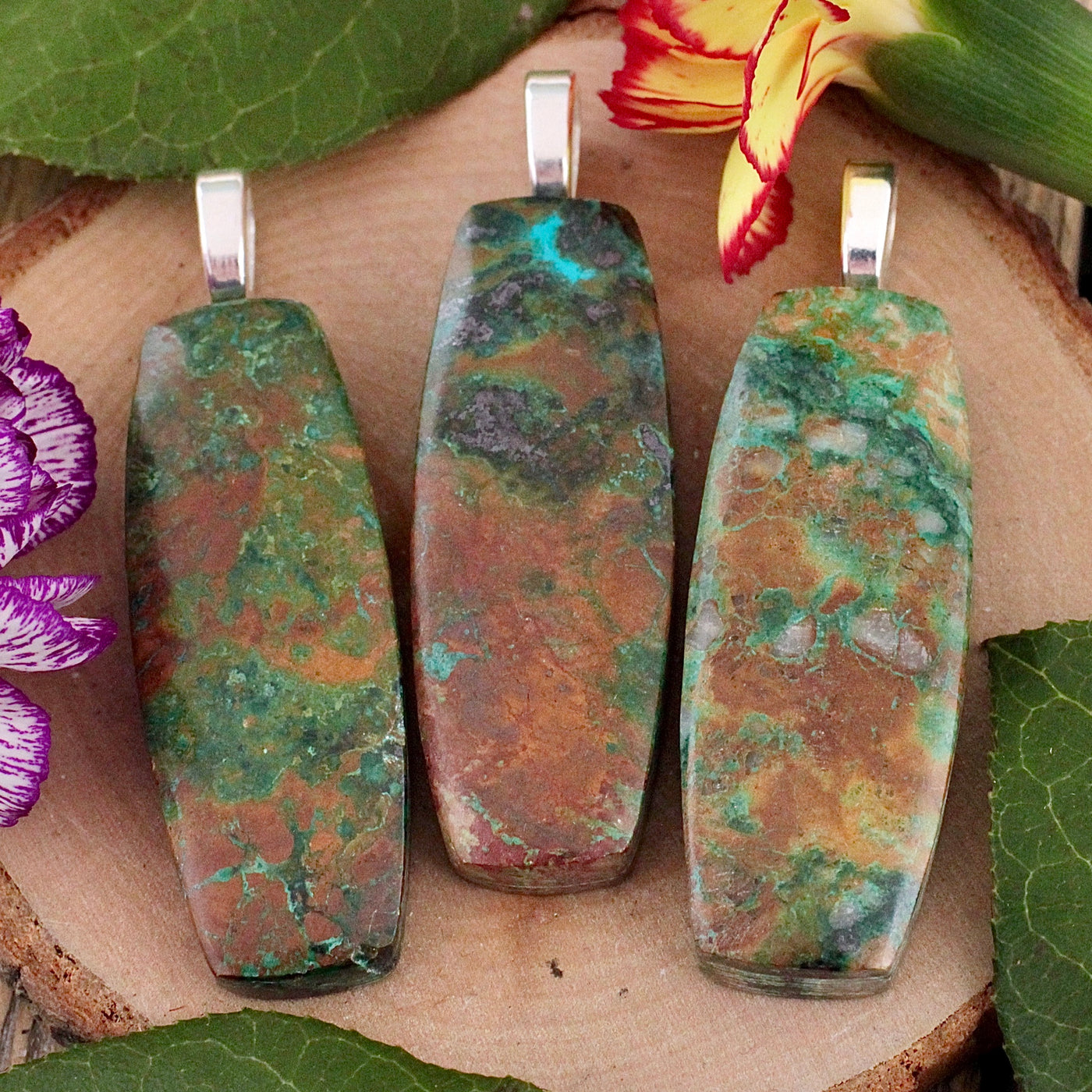 Parrot Wing Chrysocolla Pendant - Sterling Silver B