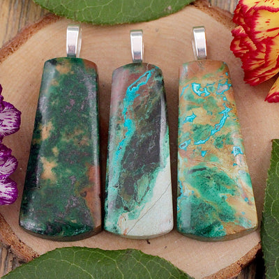 Parrot Wing Chrysocolla Pendant - Sterling Silver D