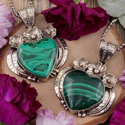 JN2852-Malachite-Heart-Pendant-Tibetan-Silver-B