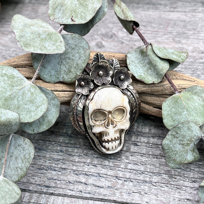 Floral Bone Skull Pendant