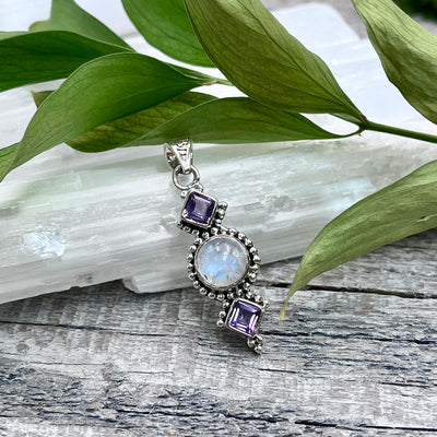 Amethyst and Moonstone Pendant Sterling Silver