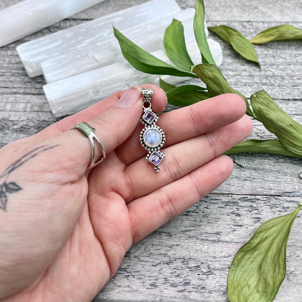 Amethyst Moonstone Pendant hand