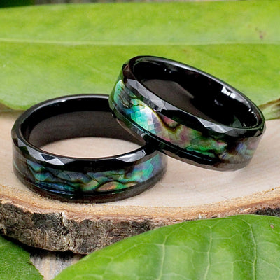 Men's Tungsten Band Ring with Abalone Inlay