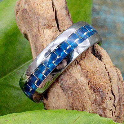 Men's Tungsten Ring Blue Mosaic Inlay