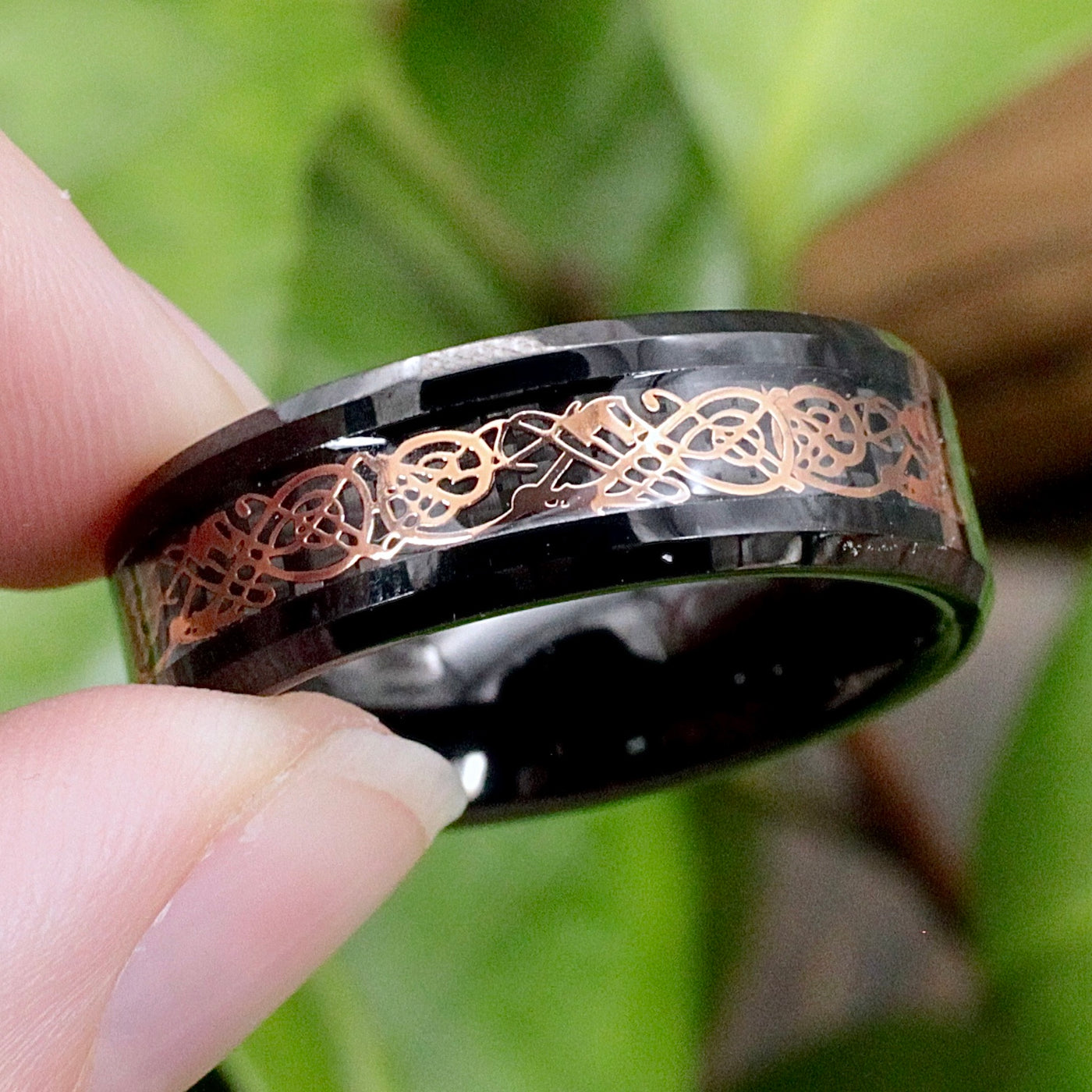 Men's Tungsten Band Ring Copper Celtic Design