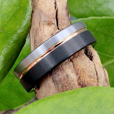 Men's Tungsten Ring Copper Black Grey