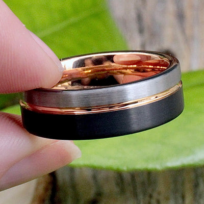Men's Tungsten and Ring Copper Black Grey