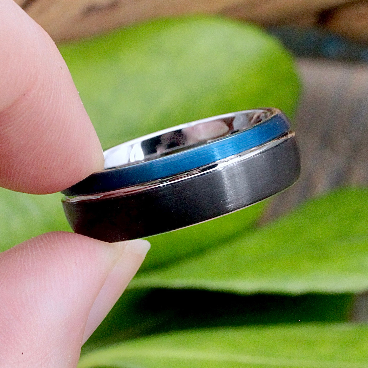 Men's Tungsten Band Ring Black and Blue