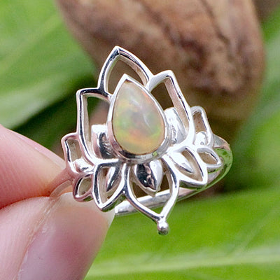 Opal Lotus Ring hand