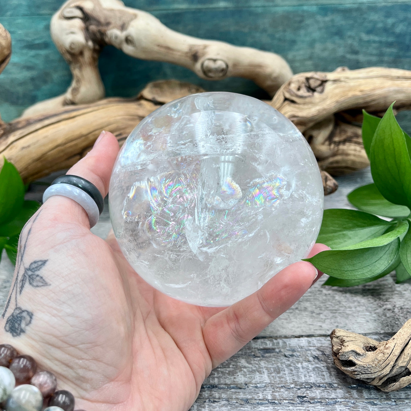 Large Clear Quartz Sphere hand