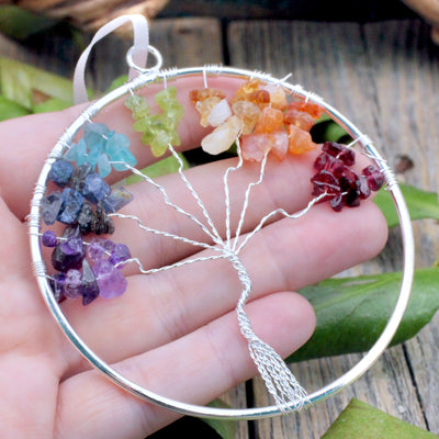 Gemstone Chakra Tree of Life Ornament hand