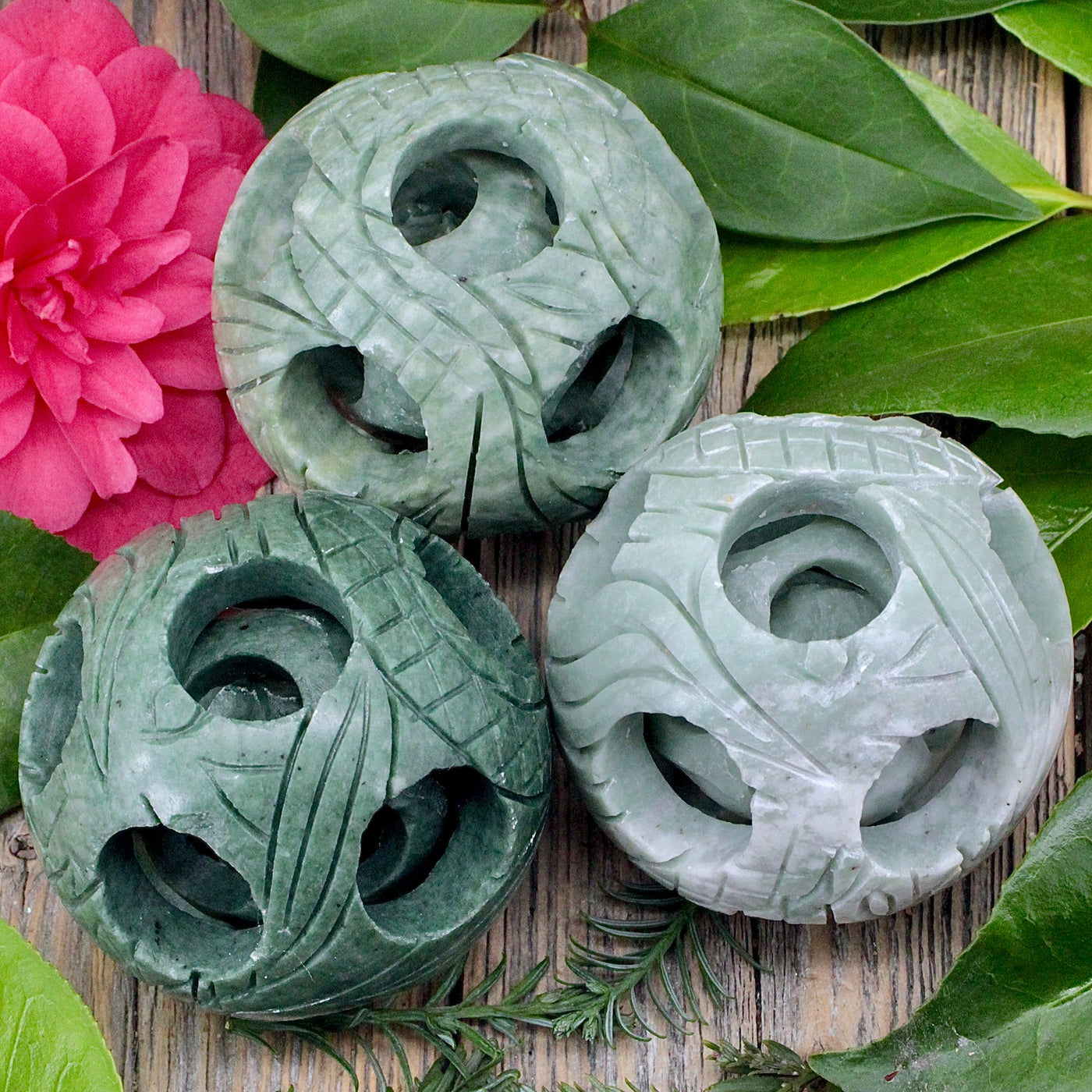 Green Soapstone Puzzle Sphere B