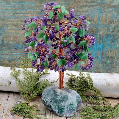 Gemstone Tree with Fluorite Base Amethyst Green Aventurine