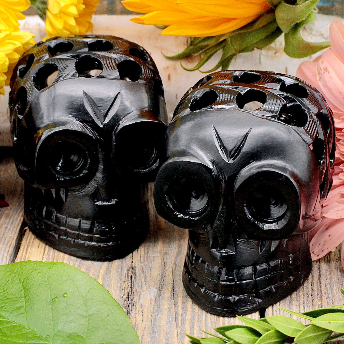 Black Soapstone Skull Carving