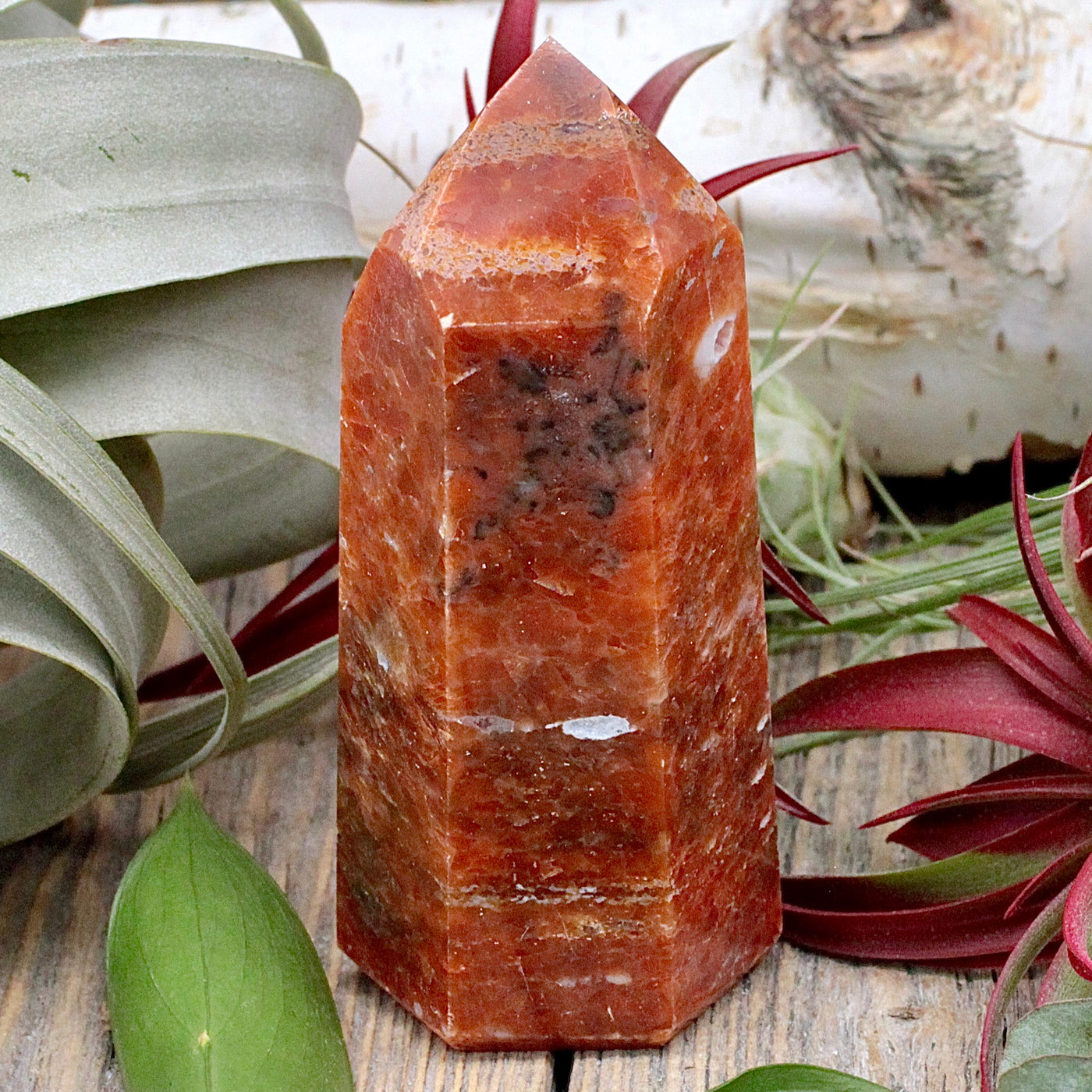 Fire and Ice Tower - Orange Calcite and Blue Apatite